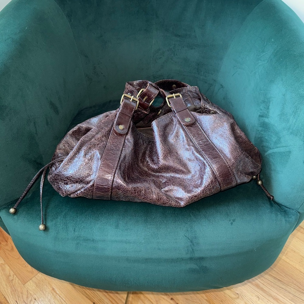 Gerard Darel Brown Leather Shoulder Bag with Ruched Design